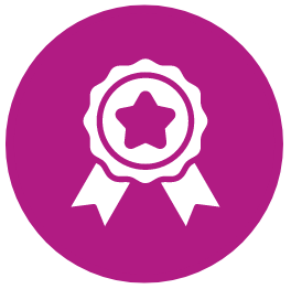 Image of purple circle with a white ribbon inside